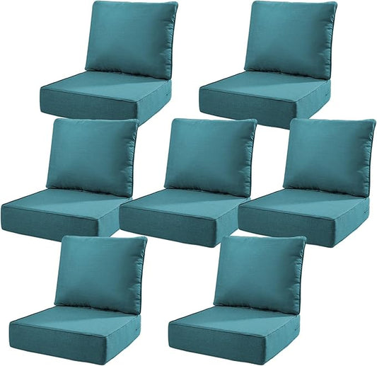 6" Thick Outdoor Cushions 22x24x6, 7-Set Deep Seat Patio Cushions with Removable Cover, Waterproof & Fade Resistant Replacement for Wicker Chair, Loveseat, Sofa - Peacock Green