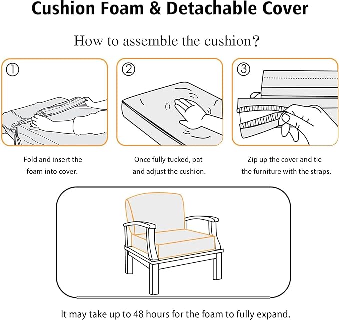 24x24 Inch Outdoor Deep Seat Cushions Set of 2,Thick High-Density Foam, Piped Edges & YKK Hidden Zipper,Water-Resistant UV-Resistant Polyester for Patio Furniture,Chili