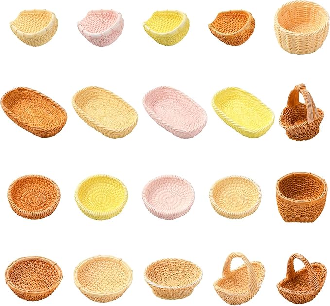 KitBeads 40Pcs 20 Styles Resin Rattan Basket Figures Miniature Willow Basket Mini Picnic Baskets for Crafts Dollhouse Fairy Garden Micro Landscape Decor