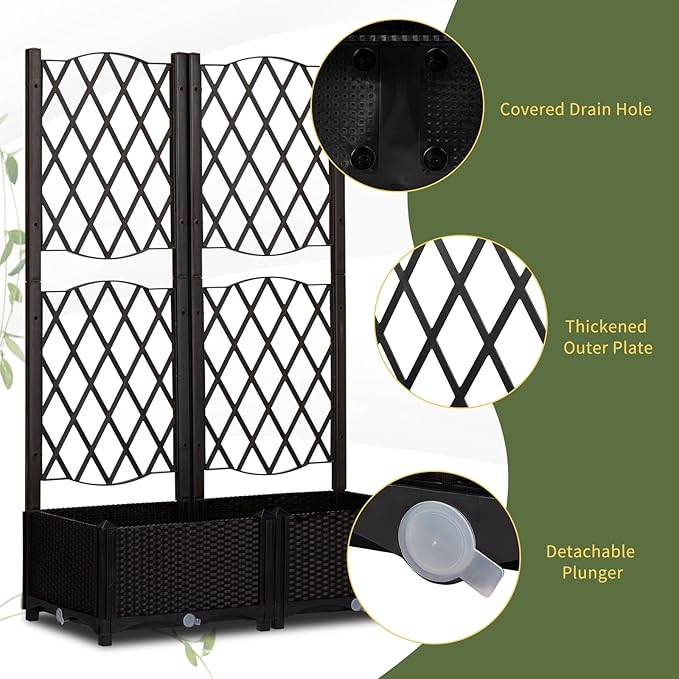 Outvita 31" x 16" x 48" Raised Garden Bed with Trellis ＆ Drainage Holes, Free-Standing Trellis Planter Box, Outdoor Floor Plant Bed for Vine Climbing Plants and Flowers in Garden Patio Balcony(Brown)