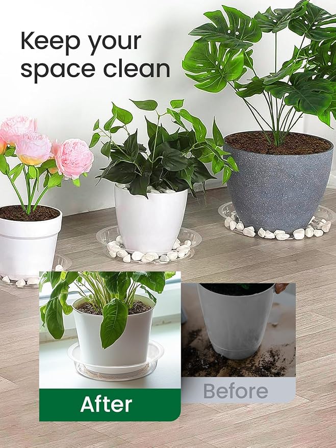 GROWNEER 15 Packs 12 Inches Clear Plant Saucers Flower Pot Trays, with 15 Pcs Plant Labels, Plastic Plant Saucer Drip Trays for Indoor Outdoor Plants Garden