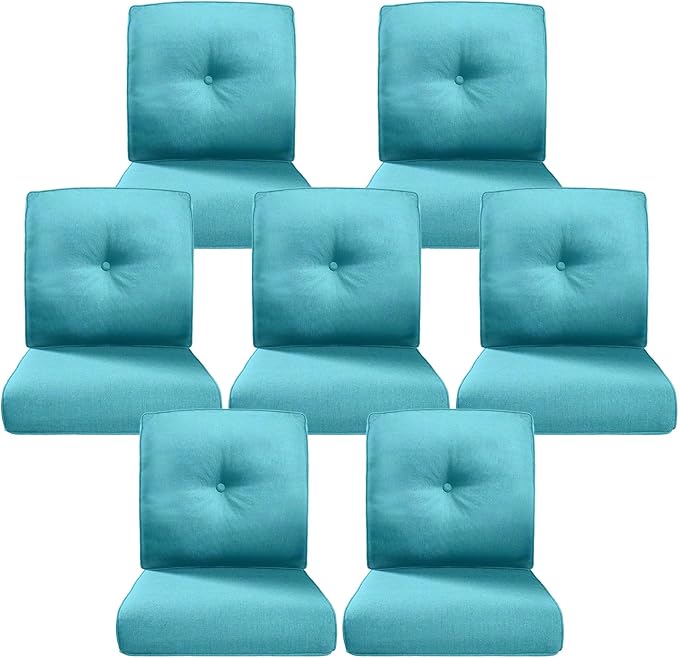 Belord Luxury 4" Thick Outdoor Cushion 7 Set - 22 x24 Inch 28D Sponge Filling Fade-Resistant Chair Cushion, Spill Proof Removable Patio Furniture Replacement Cushions for Sofa Bench Swing - Turquoise