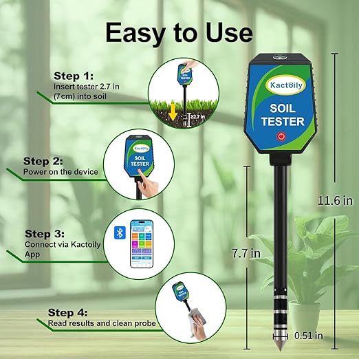 8-in-1 Soil Moisture Meter with App, Digital Soil Tester for pH, EC, Fertility, Salinity, Sunlight, Air Humidity, Temperature, Accurate Soil Test Kit for Indoor & Outdoor Plants