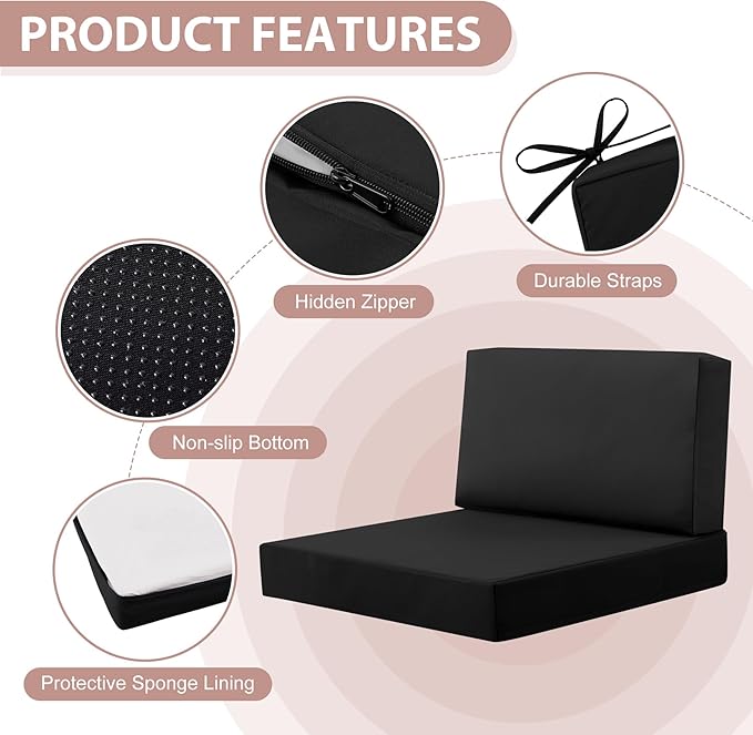 7-Piece Patio Furniture Cushions Set, Replacement Outdoor Cushions for 4-Seat Patio Sectional, Waterproof & Fade Resistant Deep Seat Cushion for Outdoor Sofa, Black