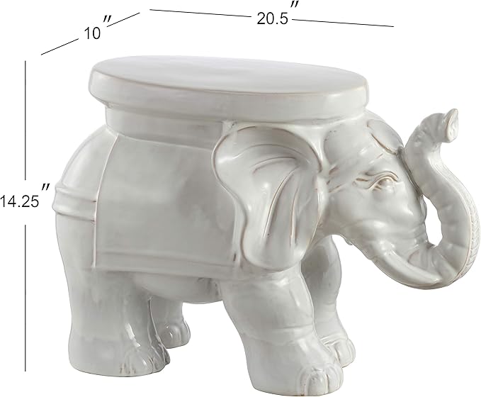 JONATHAN Y TBL1007A White Elephant 14.2" Ceramic Indoor/Outdoor Garden Stool, Coastal, Contemporary, Side Table, Plant Stand, Spill-Proof, Living Room, Bathroom, Garden Room, Patio, Antique White