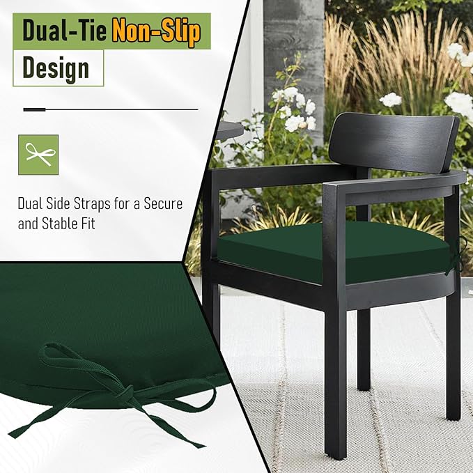 Basic Beyond Outdoor Chair Cushions Set of 4, Outdoor Cushions for Patio Furniture, Water Resistant Patio Chair Cushions with 2 Ties, 17x16x2, Forest Green