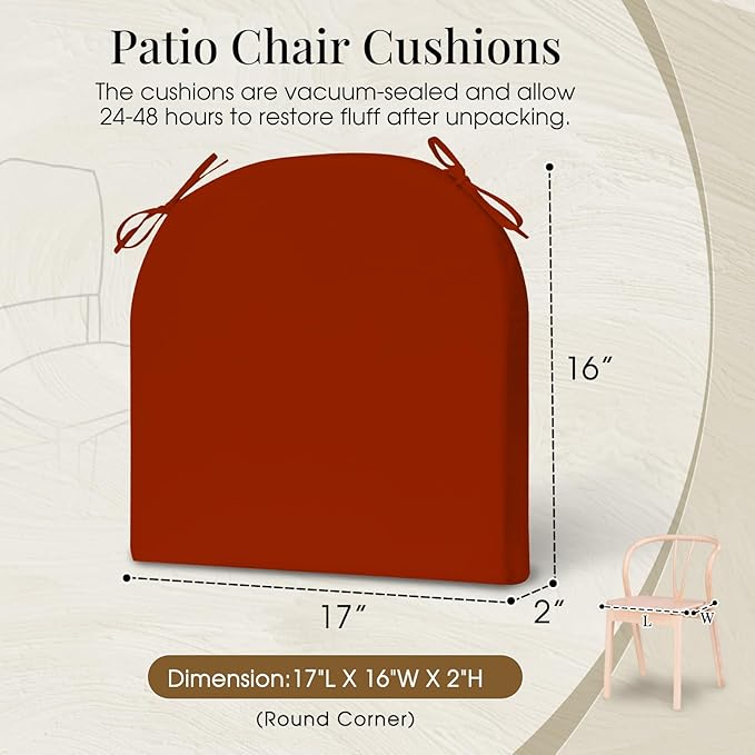 downluxe Outdoor Chair Cushions Set of 4 for Patio Furniture, Water-Resistant Patio Chair Cushions with Ties, High Density Foam Outdoor Seat Cushion, 17" X 16" X 2", Brick Red Visit The Store