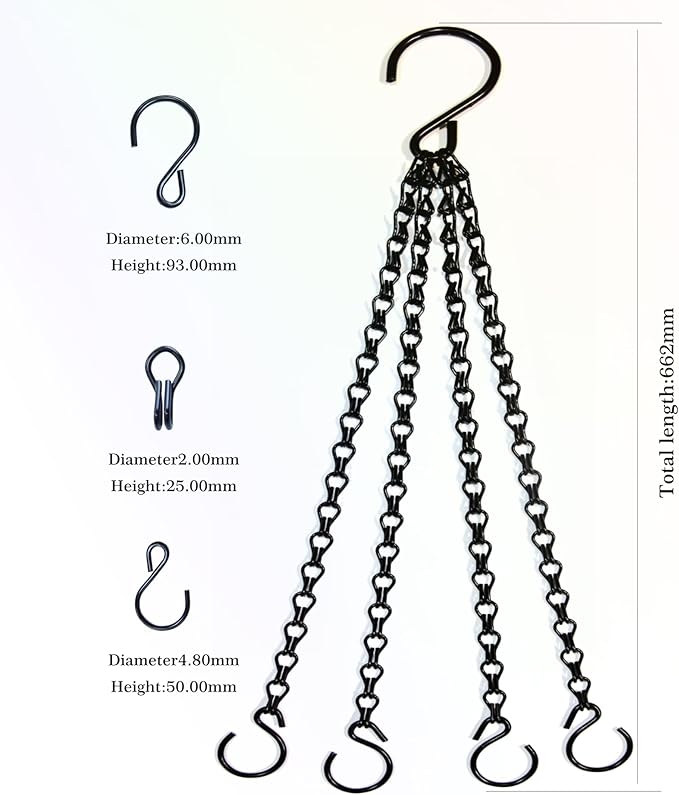2Packs 26inch 90lbs Black Heavy Duty Metal Hooks Hanging Chains Hangers for Garden, Balcony, Yard, Kitchen, for Hanging Plant Pots,Planters,Bird Feeder,Lanterns, Billboard Etc.