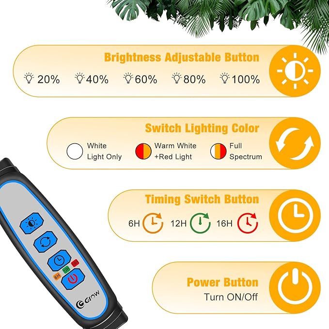Wolezek Grow Lights for Indoor Plants Full Spectrum, 100 LEDs Plant Lights for Indoor Growing with Adjustable Stand, 5-Head Plant Grow Lamp with Auto 6/12/16H Timer, Ideal for Large & Tall Plants