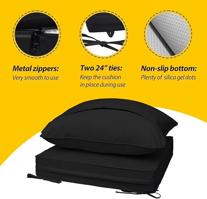 AAAAAcessories Outdoor Seat Cushions for Chairs, Fade-Resistant, Waterproof Patio Furniture Replacement Cushions, 20" x 18" x 3" + 20" x 17", Charcoal Black