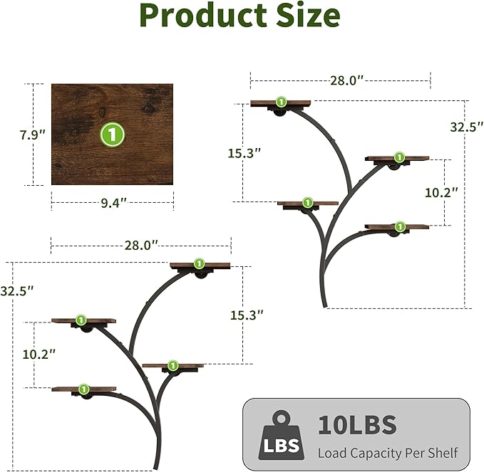 POZILAN Wall Planters for Indoor Plants, Wall Mount Plant Holder, 2 Pack 8 Tiered Wall Mounted Planter Hanging Planters Plant Stand Indoor, Window Plant Shelves for Living Room Patio