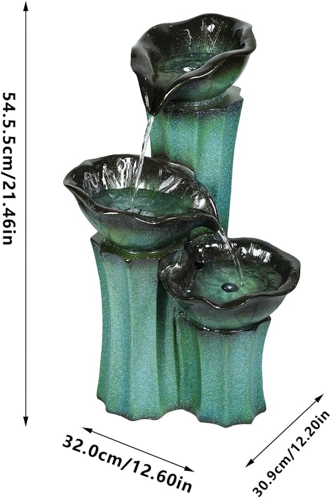 Ferrisland 3 Tiered Outdoor Big Waterfall Fountain Outdoor, 22" H Lotus Leaf Indoor Outdoor Freestanding Relaxing Water Fountain, Garden Backyard Decking Home Decor, Gift Ideas (Lotus)