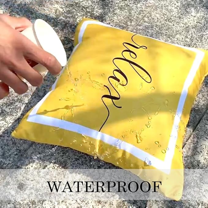 ONWAY Outdoor Waterproof Throw Pillow Covers 12x20 Set of 2 Yellow and White Relax Decorative Pillowcase for Patio Furniture Garden Couch Tent Balcony