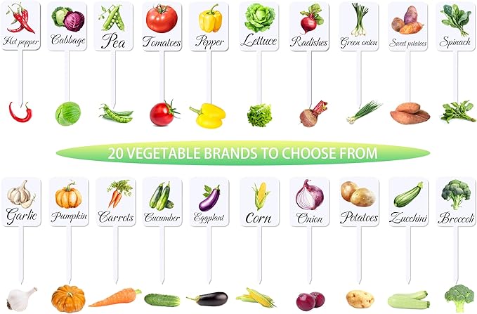 20Pcs Garden Signs for Vegetables 20 Styles Garden Markers for Vegetables Outdoor Garden Labels Markers Waterproof Reusable Plant Stakes Tags with Names for Vegetable Indoor Outdoor Decoration