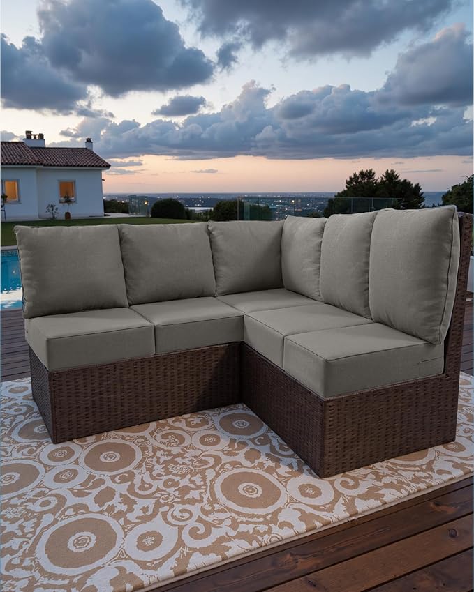 Luxury 24x24x6 Outdoor Cushions for 5-Seat Sectional Sofa Set of 5 - Water-Repellent 11-Piece Patio Cushion Set for Mental Rattan Wicker Loveseat Chair L-Shape Couch - Grey/Classic