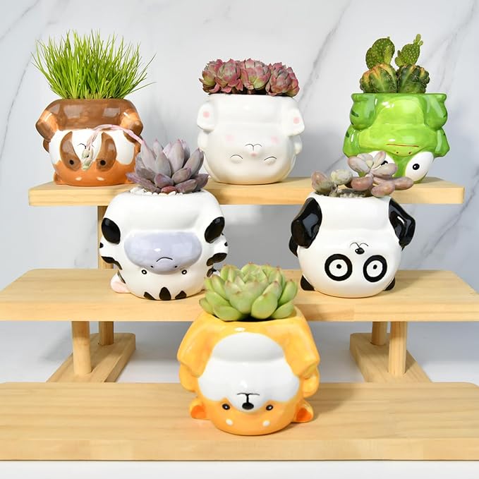 Cute Animal Ceramics Planter Succulent Pot with Drainage, 4.4 Inch Plant Pot for Indoor Mini Plants Flower Cactus, Home and Garden Decor Fun Rabbit Gifts