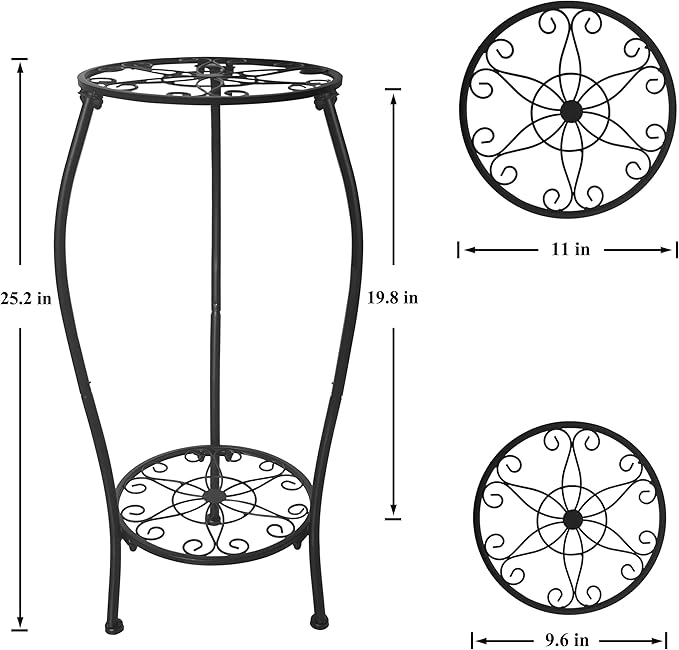 Metal Plant Stand 2 Tier Indoor Outdoor, Tall Flower Pot Shelf Rustproof Stable Corner Stand, 25.2 inch Multiple Plant Display Rack for Living Room Patio Balcony Garden