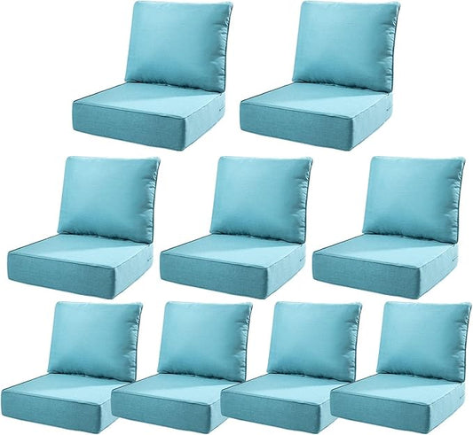 6" Thick Outdoor Cushions 22x24x6, 9-Set Deep Seat Patio Cushions with Removable Cover, Waterproof & Fade Resistant Replacement for Wicker Chair, Loveseat, Sofa - Teal