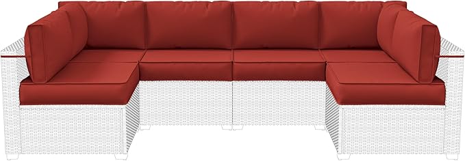 14-Piece Outdoor Cushions for Patio Furniture Thick Outdoor Chair Cushions 5" Foam High-Density Water-Resistant Deep Seat Cushion for 6-Seat Sectional Sets Liner&Cover Terra Red