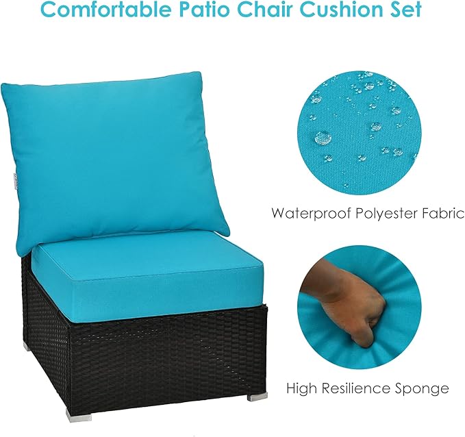 Giantex Patio Cushion Set with Pillow, Deep Seat and Back Cushion, Outdoor Chair Pads with Ties, Cushion Replacement for Patio Furniture, Waterproof 6 Inch Thick Indoor Floor Cushion