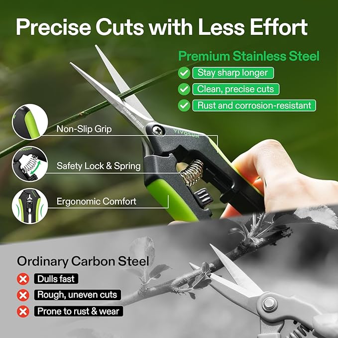 VIVOSUN Gardening Hand Pruner Pruning Shear with Straight Stainless Steel Blades (Black, Straight Blade, 6, Black)
