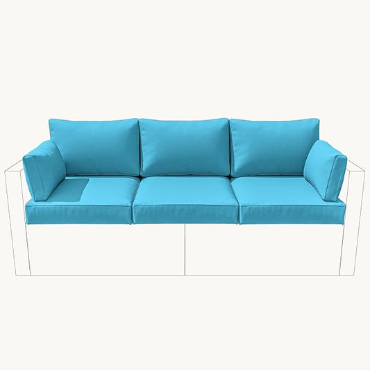 8-Piece Outdoor Cushions for Patio Furniture Thick Outdoor Chair Cushions Resilient Foam Waterproof Deep Seat Cushion Replacement for 3-Seat Sectional Sets Liner&Cover Lake Blue