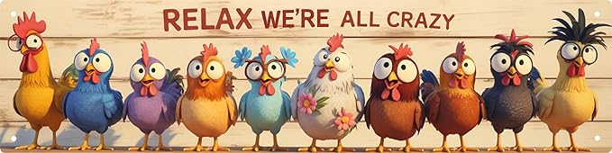 WSUPBPR Relax We're All Crazy Metal Sign 4x16in Humorous Plaque for Family Room Wall Decor Fun Gift