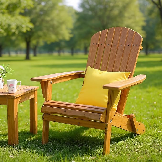 VINGLI Folding Adirondack Chairs Set of 4, Wood Adirondack Chair for Outdoor, Foldable Fire Pit Chairs for Patio, BBQ, Porch, Yard, Pool