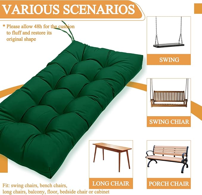 MTMR Outdoor Bench Cushion, Waterproof Wicker Chair Cushion, Thick Patio Replacement Seat Pad for Porch Lawn Indoor Swing Couch Sofa Loveseat, Patio Furniture Cushions, 44x19 Inch, Emerald Green