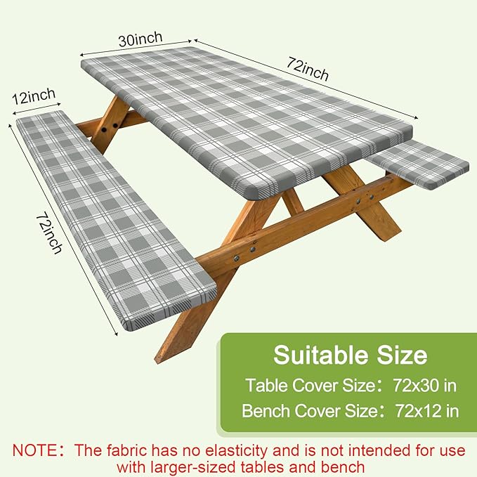 Picnic Table Cover with Bench Covers Camping Tablecloth with Storage Bag Windproof Waterproof Picnic Table Covers with Elastic for Camping