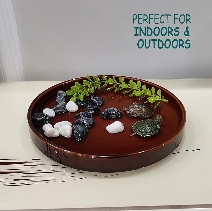Ceramic Plant Saucer 9 Inch, Round Plant Trays for Indoors/Outdoors, Flower Pot Saucers for Holding Water Drips and Soil, Ceramic Drainage Tray for Plant Pot (Reactive Glaze Brown)