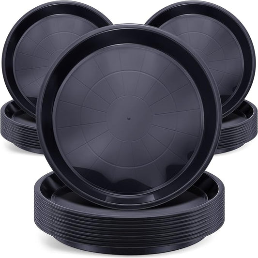 Sawysine 30 Pack Plastic Plant Saucer Round Drip Trays Black Flower Pot Saucers Thick Plant Dish Sturdy Water Tray Heavy Drainage Potted Container for Indoor Outdoor Garden (14 Inches)