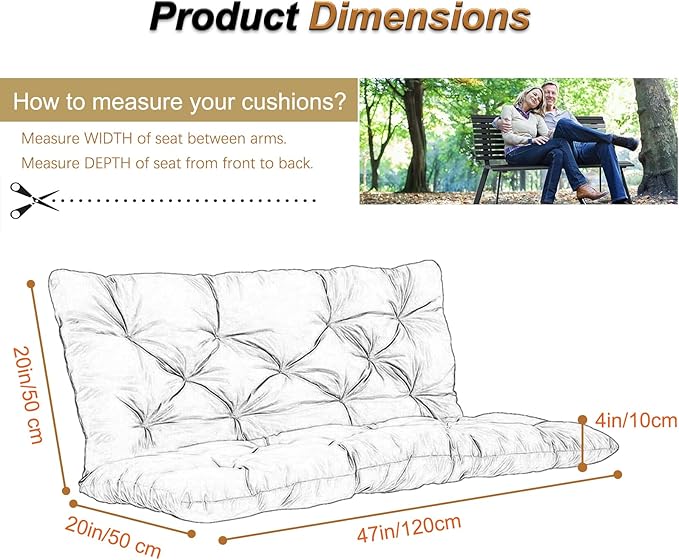 2-3 Seat Swing Replacement Cushion, Outdoor Bench Cushions with Backrest Thicken 4", Patio Furniture Garden Porch Loveseat Glider Pad Anti-Fading Waterproof (Light Yellow, 40x47in)