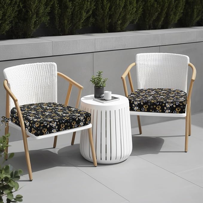 idee-home Outdoor Chair Cushions Set of 2, Thick 19" x 19" x 3" Outdoor Seat Cushions Patio Furniture Waterproof with Ties, Dining Pads