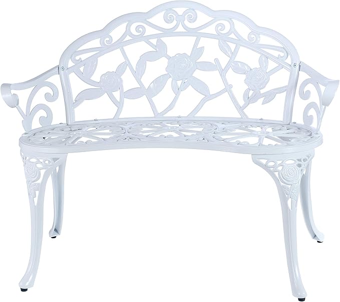 Patio Balcony Bench Double Seat, Anti-Rust Cast Aluminum Patio Garden Bench for Park Yard Outdoor Furniture White.1