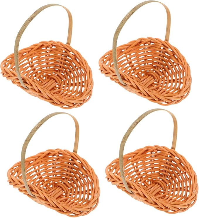 IMIKEYA 4pcs Mini Woven Picnic Baskets for Snack Candy Holder Garden Decor Handwoven Flower Baskets for Dollhouse Accessories