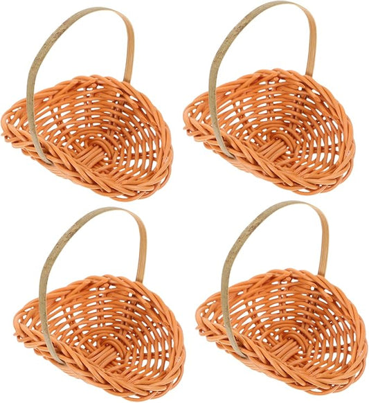 IMIKEYA 4pcs Mini Woven Picnic Baskets for Snack Candy Holder Garden Decor Handwoven Flower Baskets for Dollhouse Accessories