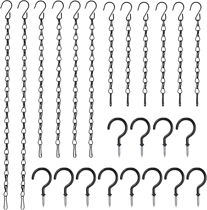 Hotop 12 Set Ceiling Hooks with Hanging Chains for Bird Feeders, Planters, Lanterns, Billboards, Birdbaths, Grow Lights, Chalkboards, Wind Chime and Other Ornaments, Chain Hook DIY (Black)