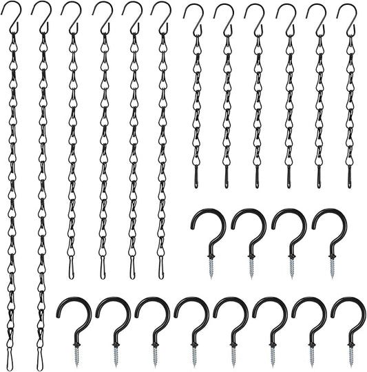 Hotop 12 Set Ceiling Hooks with Hanging Chains for Bird Feeders, Planters, Lanterns, Billboards, Birdbaths, Grow Lights, Chalkboards, Wind Chime and Other Ornaments, Chain Hook DIY (Black)