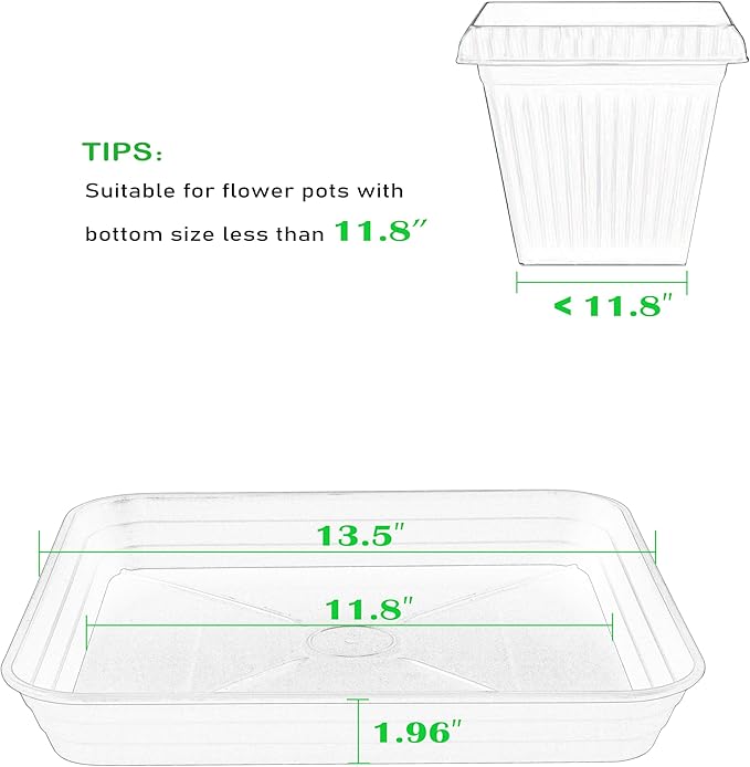 2 Pack Square Plant Saucer Tray 14 inch, Heavy Duty Plastic Plant Saucers for Indoors Outdoor, Flower Plant Drip Trays for Pots, Square Seed Starting Tray, Seedling Growing Trays