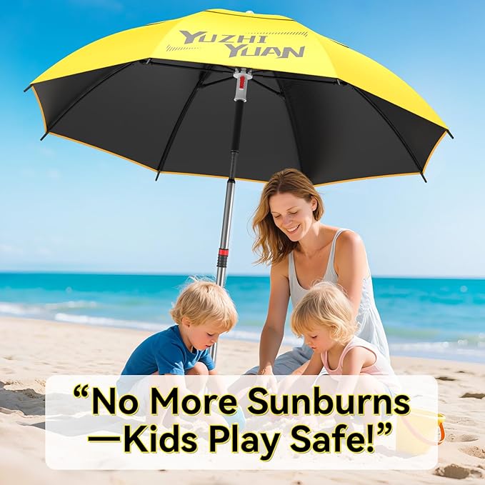 Exclusive Black Coating Outdoor Patio Umbrella, 6.5FT/7.2FT Adjustable Tilt Sun Shade Beach Table Umbrella, Heavy-Duty Nylon Canopy & Carry Bag, UV Protection Yard Umbrella for Fiushing Pool Garden