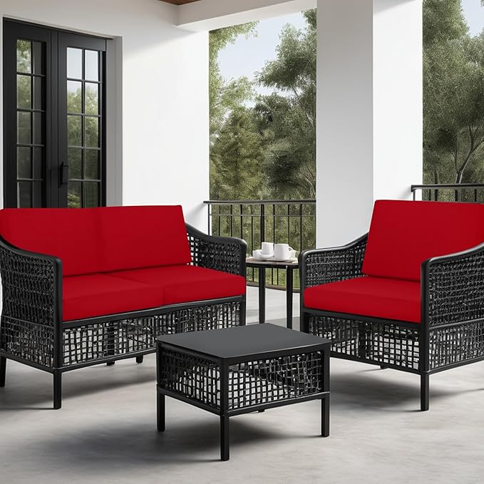 idee-home Outdoor Cushions for Patio Furniture, Outdoor Seat Cushion, Waterproof Hampton Bay Deep Seat Replacement Couch Chair Cushions for Garden Lawn Backyard Deck, Red 28.5 x 28.5