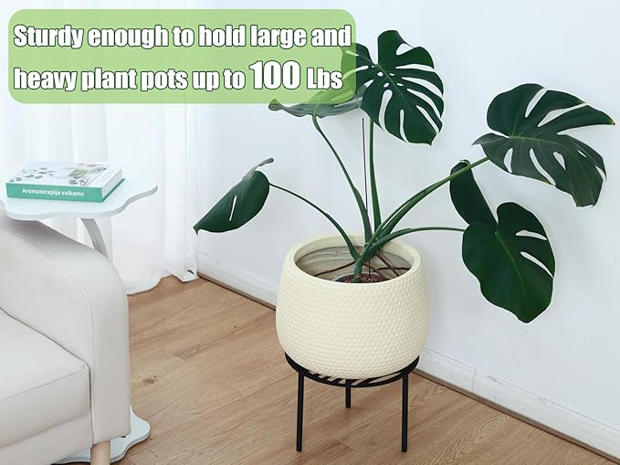 5-Pack 12” Heavy-duty Metal Plant Stands Large Flower Pot Holder for Indoor Outdoor Rust-proof Iron Potted Planter Stand Modern Round Corner Stand Shelf for Living Room Patio Garden Yard, Black