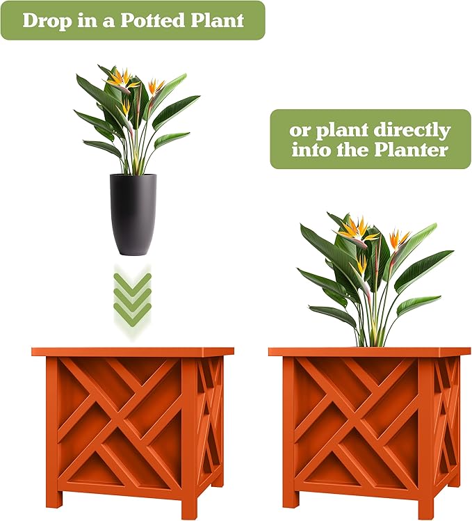 Lattice Design Planter Box - 15.5-Inch-Square Decorative Outdoor Flower or Plant Pot - Front Porch, Patio and Garden Decor by Pure Garden (Terracotta)