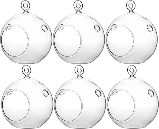 WGV Hanging Terrarium Globe, Width 4", Height 4.75", DIY Air Succulent Planter, Clear Glass Vase Orb with Flat Bottom, Candle Holder for Windowsill Outdoor Garden Decor, 6 Pieces Bulk