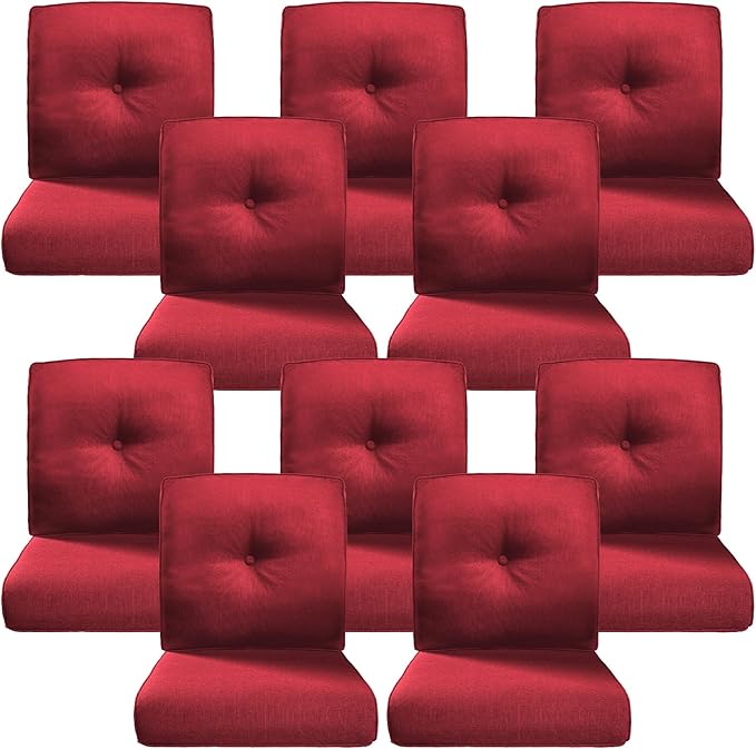 Belord Luxury 4" Thick Outdoor Cushion 10 Set - 22 x24 Inch 28D Sponge Filling Fade-Resistant Chair Cushion, Spill Proof Removable Patio Furniture Replacement Cushions for Sofa Bench Swing - Red