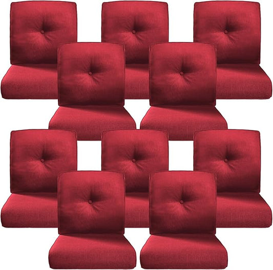 Belord Luxury 4" Thick Outdoor Cushion 10 Set - 22 x24 Inch 28D Sponge Filling Fade-Resistant Chair Cushion, Spill Proof Removable Patio Furniture Replacement Cushions for Sofa Bench Swing - Red