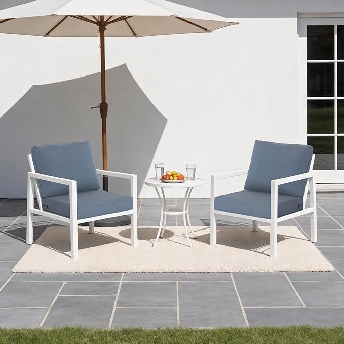 Sunbrella Outdoor Patio Chair Cushions Set, 24x27.5 Inch Outdoor Deep Seat Cushions Set of 2,Water-Resistant,Piped Edges & YKK Hidden Zipper,Sunbrella Spectrum Denim