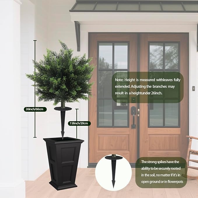 26.1inch Artificial Topiary Tree Set of 2 Beautiful Realistic Faux Cedar Pines Christmas Trees UV Rated Fake Shrubs for Front Porch Faux Plants Indoor and Outdoor Decor