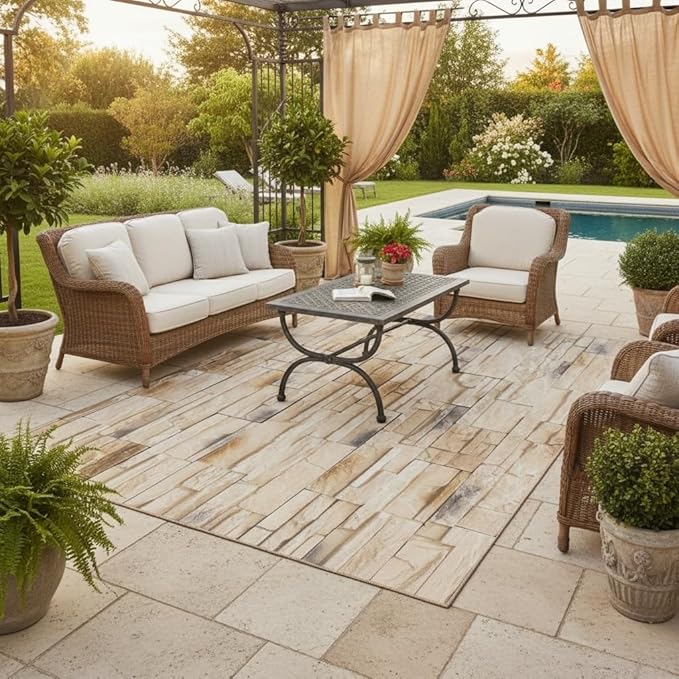 Retro Abstract Aged Brick Wall Texture Outdoor Rugs for Patios Porch Deck Pool Balcony Garden Waterproof Durable Large Carpets Washable Home Art Decor Backyard Courtyard Camping Outside Mats 10x14